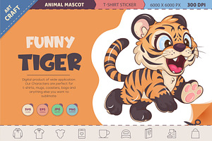 Funny cartoon tiger. T-Shirt, PNG, an Animal Illustration by KENO Mascots