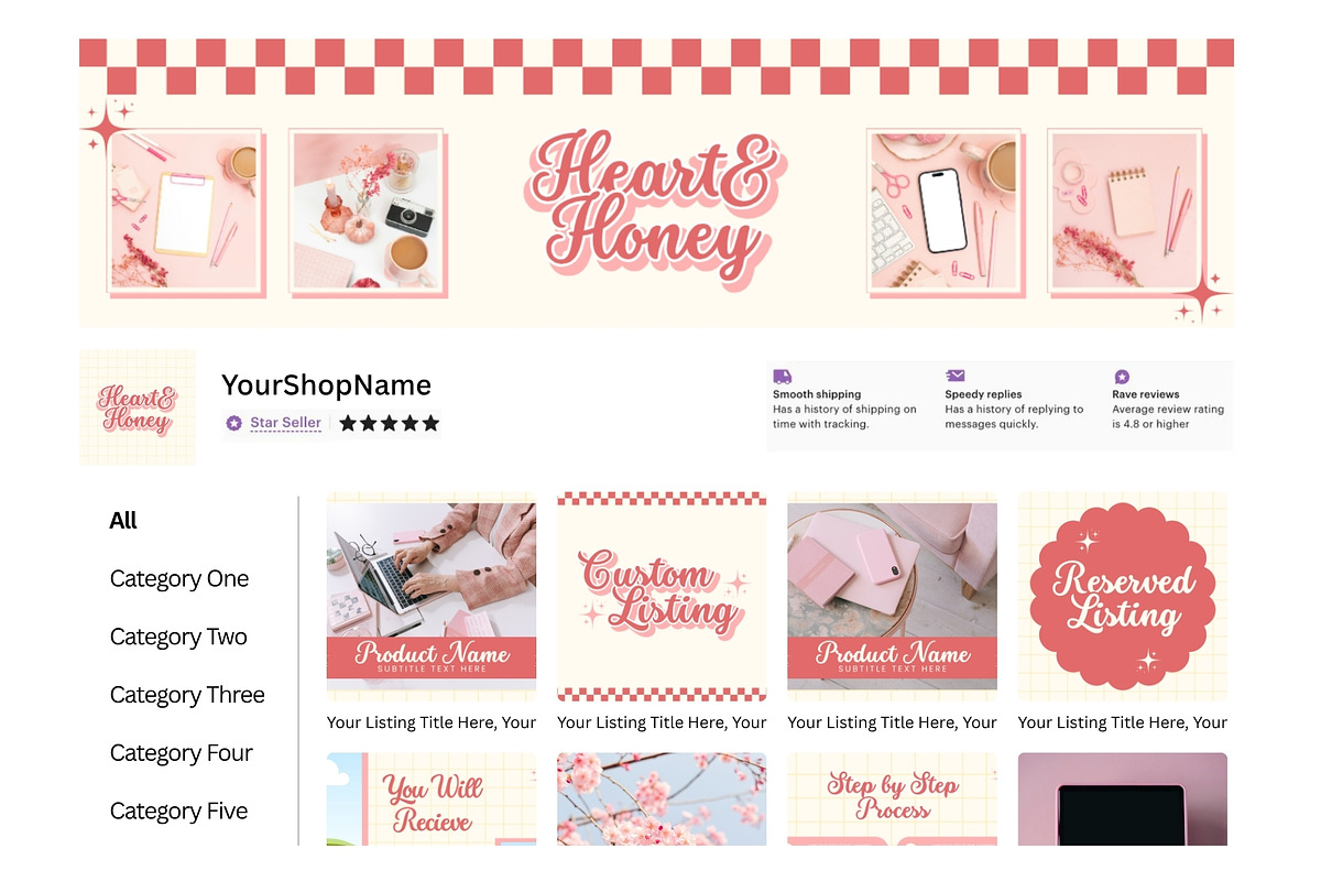 Pink Etsy Shop Branding Kit, a Branding & Logo Template by Anna Design Studio (Photo 6 of 6)