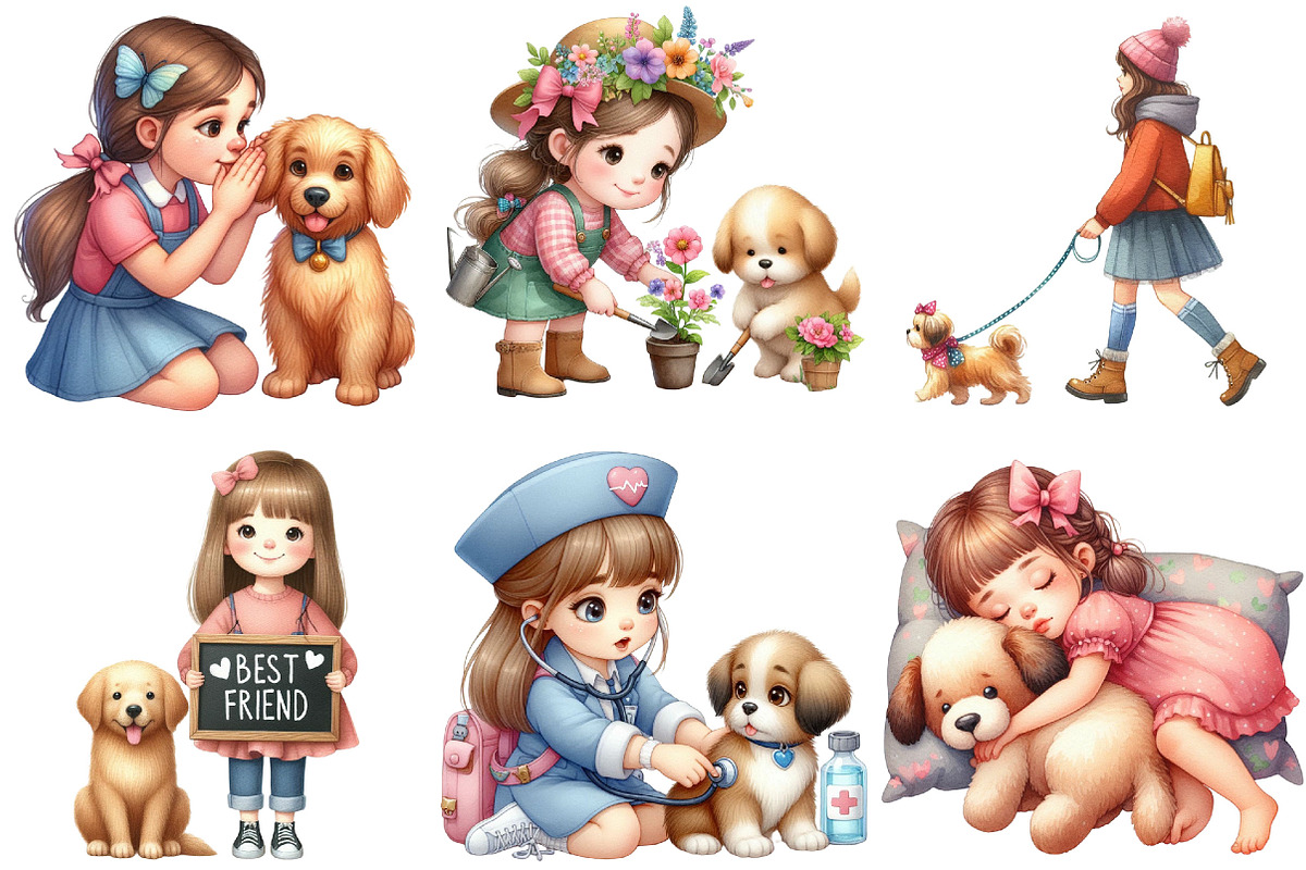 Little Girl and Dog Clipart, an Illustration by Pixels.Craft (Photo 7 of 9)