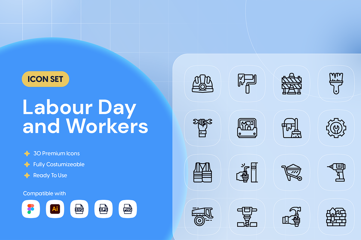 Labour Day and Workers Icon Set, an Outline Icon by Nathaya Studio (Photo 1 of 2)