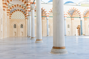 White columns interior of Camlica Mosque in Istanbul, Turkey, an Architecture Photo by Vapi