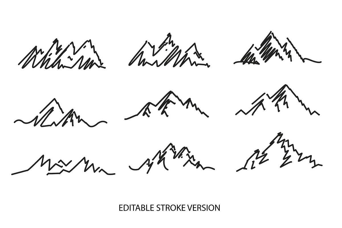 Hand drawn mountains set, an Outline Icon by e-artdesign