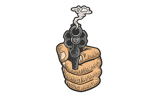 Smoking Revolver In Hand Color