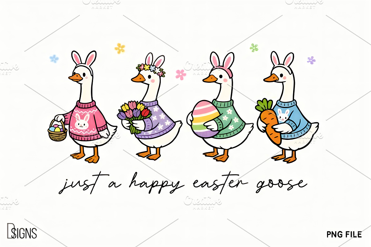 Happy Easter Goose Spring Clipart, a Seasonal Illustration by Design Station (Photo 1 of 3)