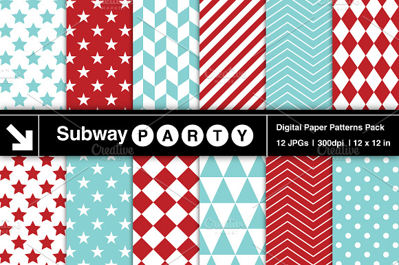 Aqua Blue & Red Geometric Papers preview 2