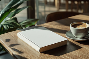 Closed white book mockup and cup of, a School & Education Photo by MistyDay