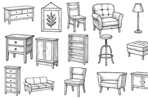 Vintage Furniture Set, an Object Graphic by nikagraphic