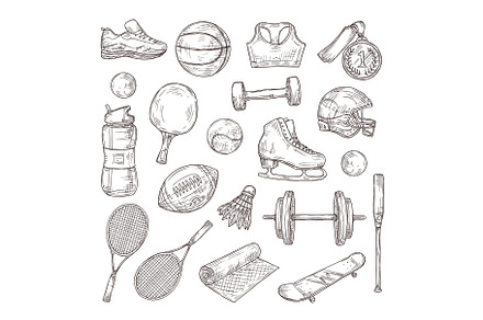 Hand drawn sports equipment. Medal, a Background Graphic by Valerie Bodnar