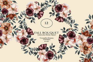 Watercolor Fall Flowers Clipart Set