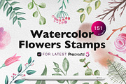 Procreate Watercolor Flowers Stamps, a Brush Add-On by RadekBroz (Thumbnail 1 of 8)