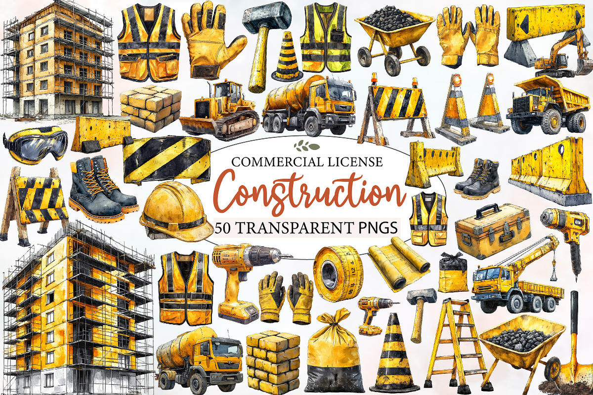 Cute Construction Watercolor Clipart, an Illustration by Designworld (Photo 1 of 9)