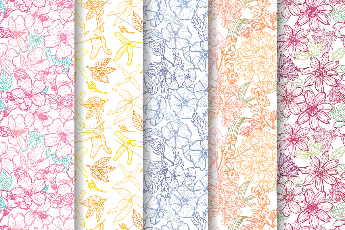 18 Floral Seamless Patterns Set, a Pattern Graphic by Sunset&Sea Design (Photo 3 of 6)