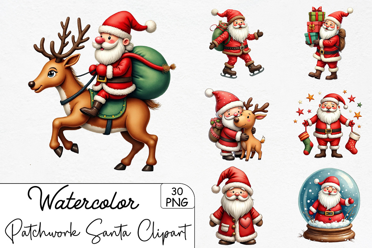 Patchwork Christmas Cute Santa Clipa, an Illustration by CrexoraLab (Photo 1 of 5)