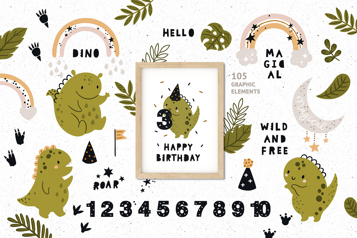 Baby dinosaur clipart & patterns, an Animal Illustration by tatiletters (Photo 4 of 10)
