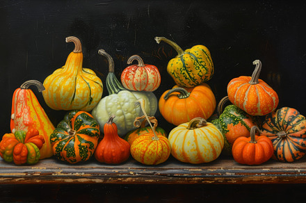 An array of colorful pumpkins and go, a Photo by Tanuart