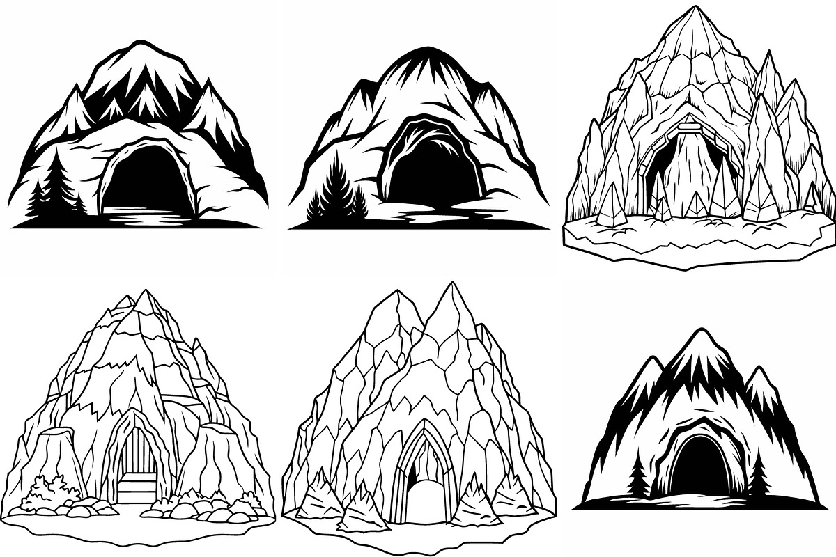 Mountain Caves Illustrations, an Object Graphic by Billah Hub