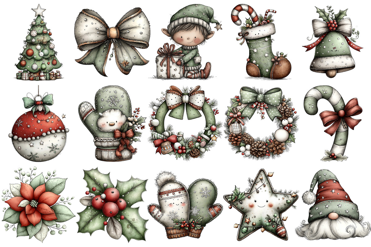 Watercolor Christmas Clipart, an Illustration by Pixels.Craft (Photo 5 of 6)