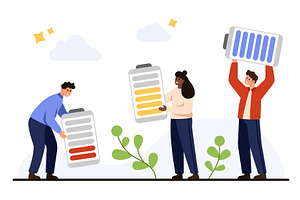 People Holding Battery Energy Levels, an Object Illustration by Flashvector