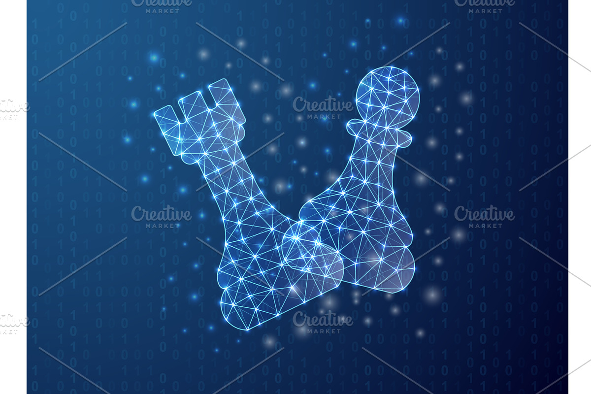 Glowing polygonal chess rook and, an Illustration by GraphiShop