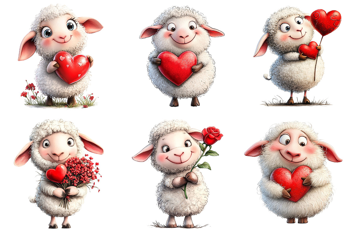 Valentine's Day Sheep Clipart Bundle, an Illustration by Dream Creation (Photo 2 of 5)