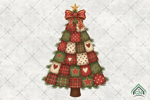 Patchwork Christmas Tree PNG, an Illustration by Craft Nest