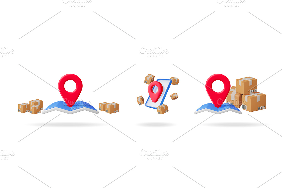 3d vector delivery set with map, a Technology Illustration by Abscent