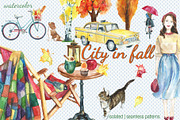 City in fall watercolor set, an Illustration by DollyPotterson (Thumbnail 1 of 8)
