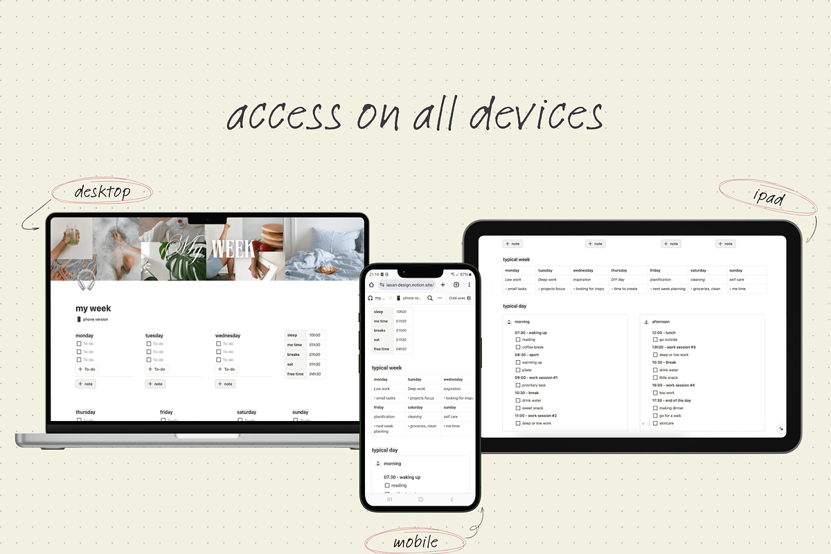 My week - Notion template, an App Template by Iasan Design (Photo 5 of 8)