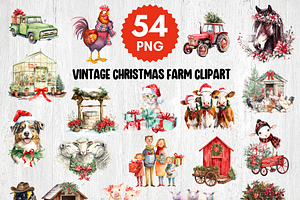 Vintage Christmas Farm Clipart, a Seasonal Illustration by LA Design