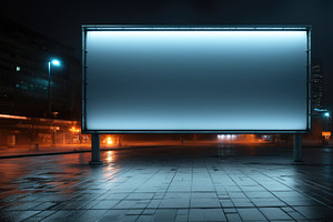 Blank big billboard on street at nig