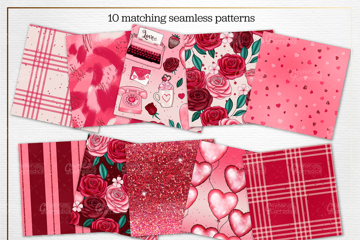 Valentine clipart and pattern bundle, an Illustration by Gaynor Carradice Designs (Photo 3 of 3)