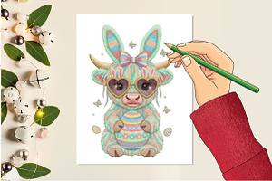 Latch Hook Yarn Easter Highland Cow, an Illustration by Designking