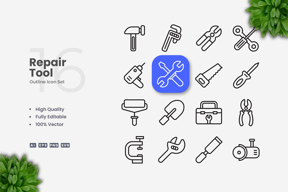 Repair Tool Outline Icons, an Icon by Upnowgraphic