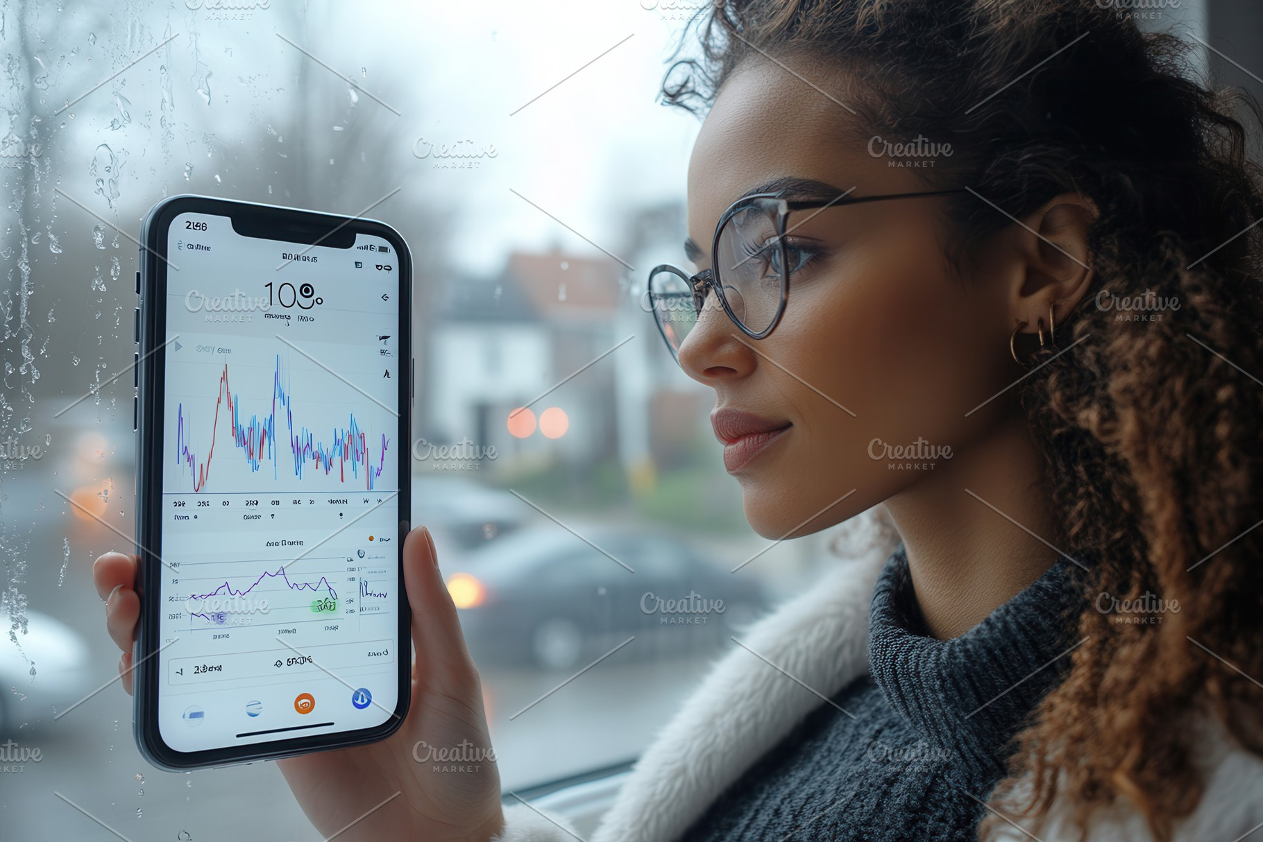 Woman analyzing stock market trends, a Photo by Tanuart