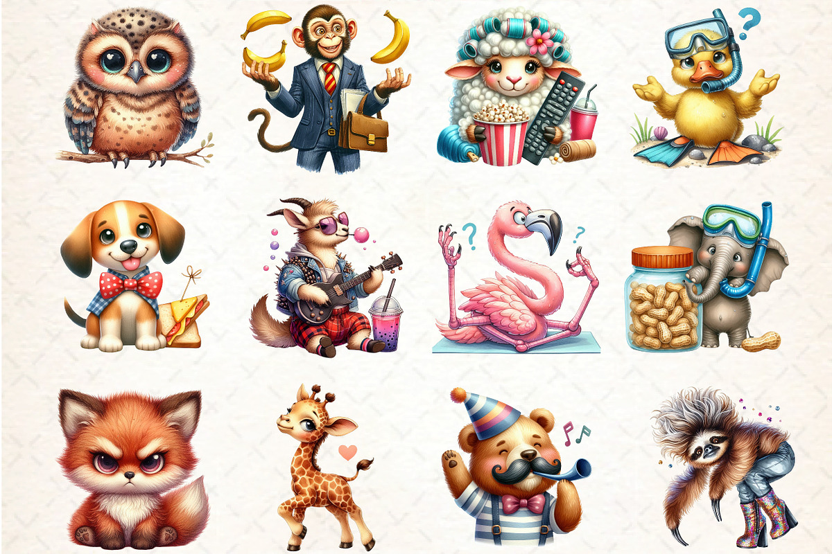 Watercolor Funny Crazy Animals, an Illustration by DreamCafeArt (Photo 4 of 6)