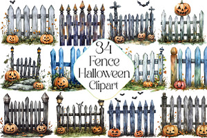 Watercolor Halloween Fence Clipart, an Illustration by DreamPrint404