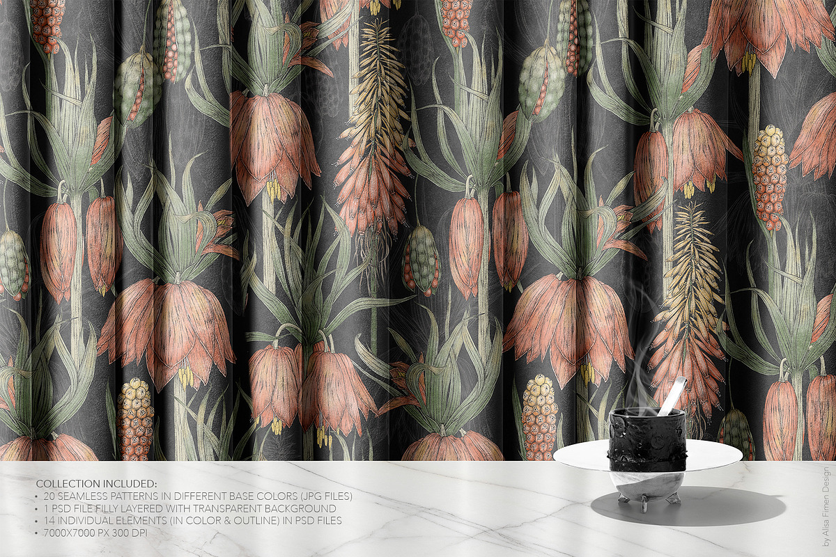 Exotic Flowers Patterns&Motifs, a Pattern Graphic by Alisa Fimen Design (Photo 5 of 10)