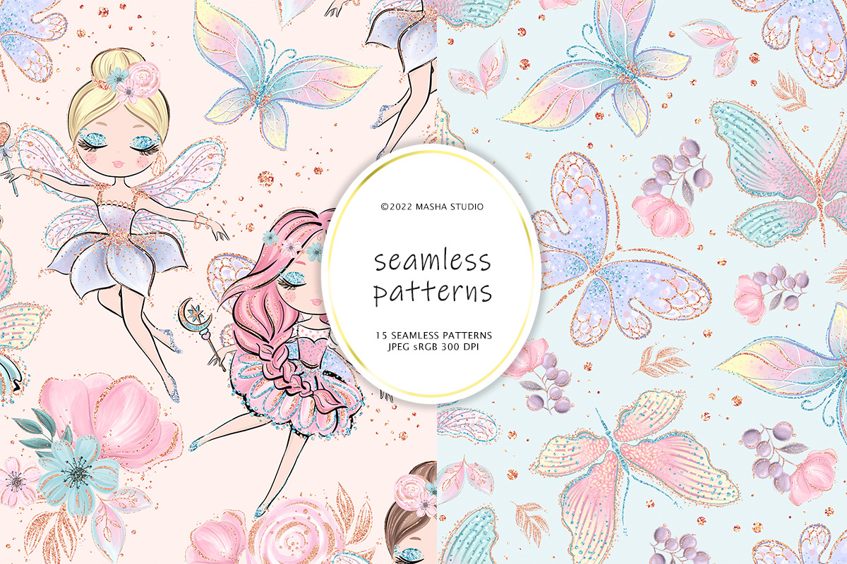 Fairies & Butterflies Digital Papers, a Pattern Graphic by Masha  Studio (Photo 2 of 10)