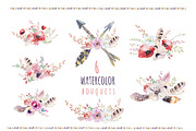 Watercolor boho teepee & bouquets, an Illustration by Peace ART (Thumbnail 2 of 6)