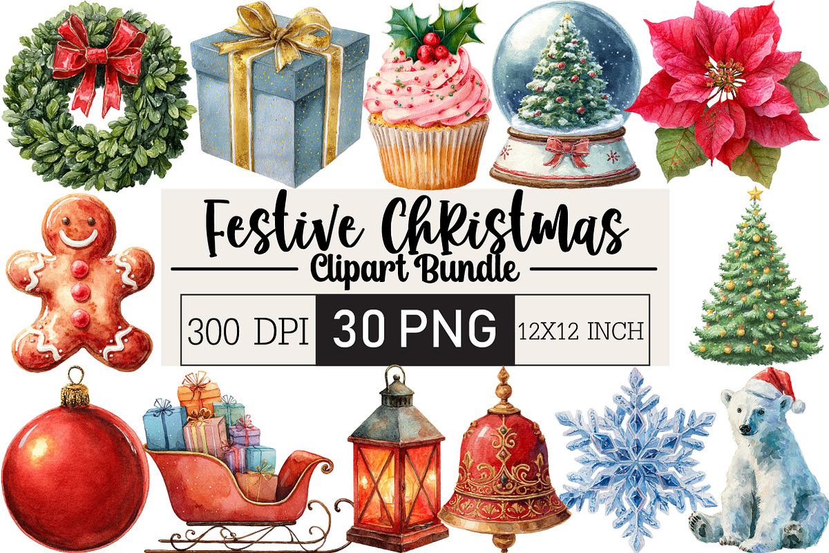 Festive Christmas Clipart, an Illustration by Black Bird Studio (Photo 1 of 6)