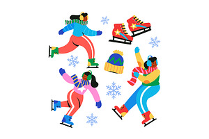 Flat Ice Skating Asset Illustration, a Sport Illustration by graphicook