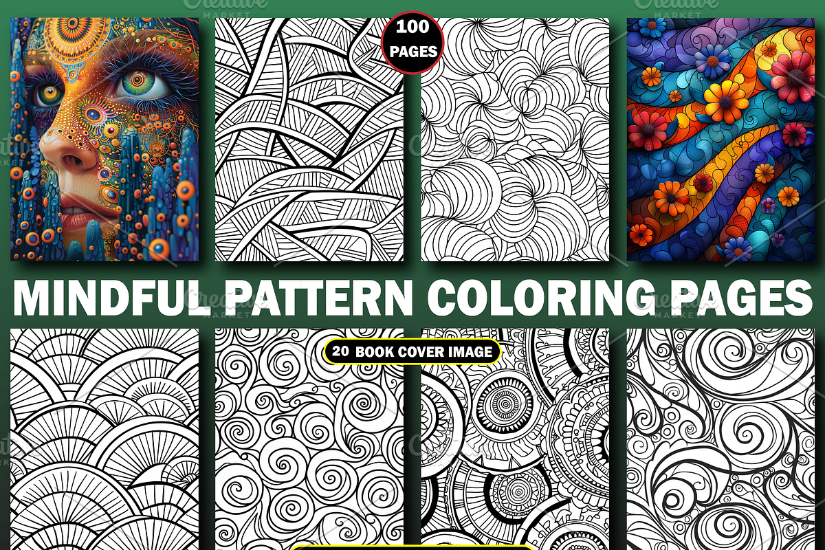 100 Mindful Pattern Coloring Pages, a Decorative Illustration by Design Station (Photo 1 of 4)