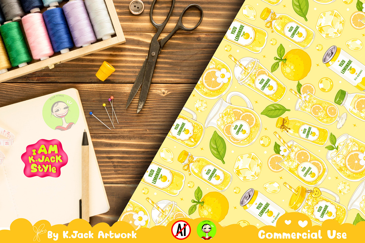 Cute Yuzu Lemonade Drink Seamless, a Background Graphic by K.JackArtwork (Photo 6 of 8)