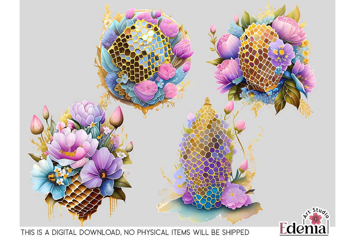 Boho Spring Bees & Honeycomb Clipart, an Animal Illustration by EdeniaArtStudio (Photo 5 of 6)