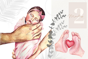 Newborn Girl Set. Watercolor.