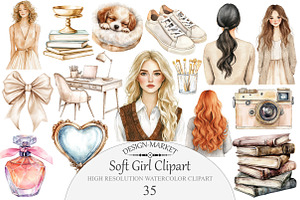 Watercolor Soft Girl Clipart, an Illustration by Design Market