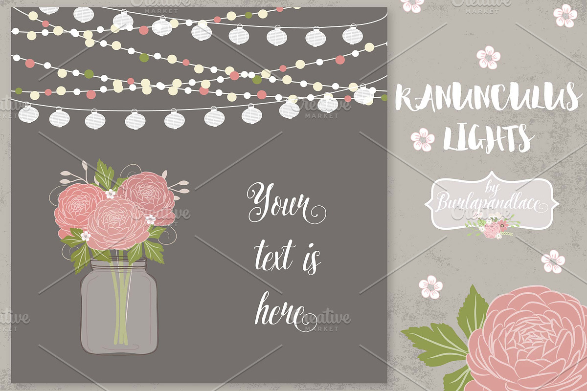 Vector Ranunculus wedding invitation, an Illustration by burlapandlace