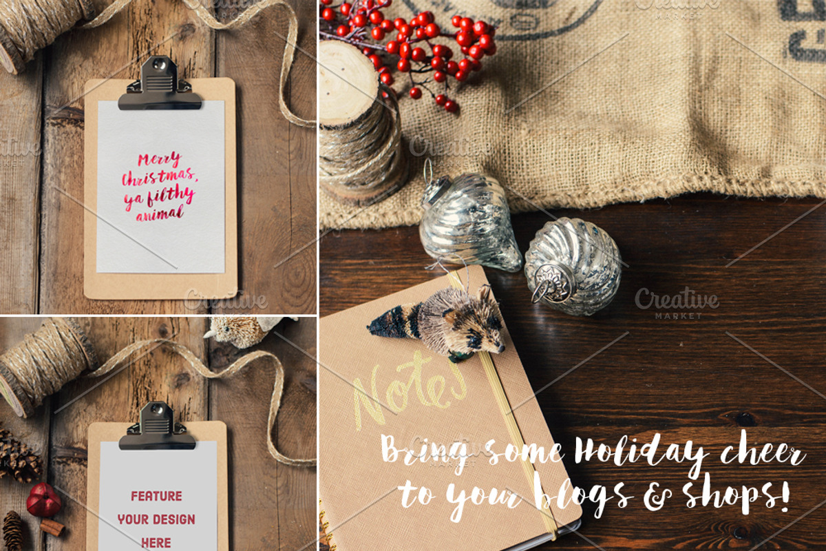 Rustic Holiday Photo Bundle, a Books & Magazine Mockup by Tina Crespo (Photo 2 of 3)