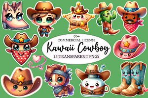 Kawaii Cowboy Clipart Bundle, an Illustration by Designworld