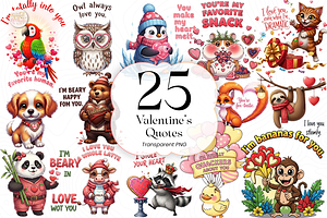 Valentine Animal Quotes PNG Clipart, an Animal Illustration by KennedyStudio